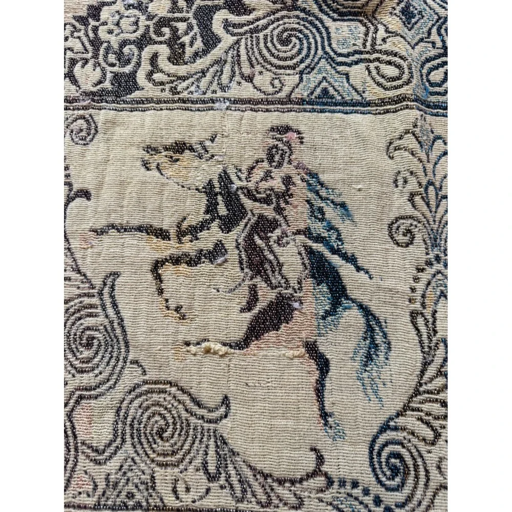 Vintage Woven Tapestry Throw Blanket Persian Style Horse Mosque Fringe 48x44